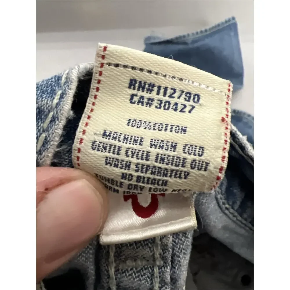True Religion Billy Big T Flap Distressed Denim Embroidered Jeans ACTUAL 30x33
